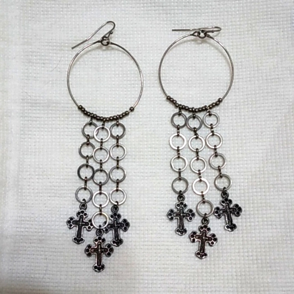 Cross chain and hoop earrings